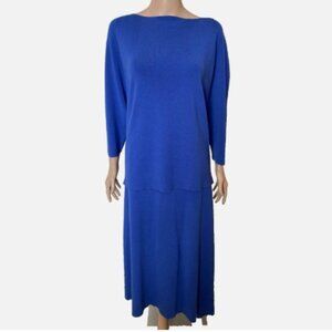 LAFAYETTE 148 Knit Top and Asymmetric Godet Midi Skirt Suit 2 Pc Set Blue XL